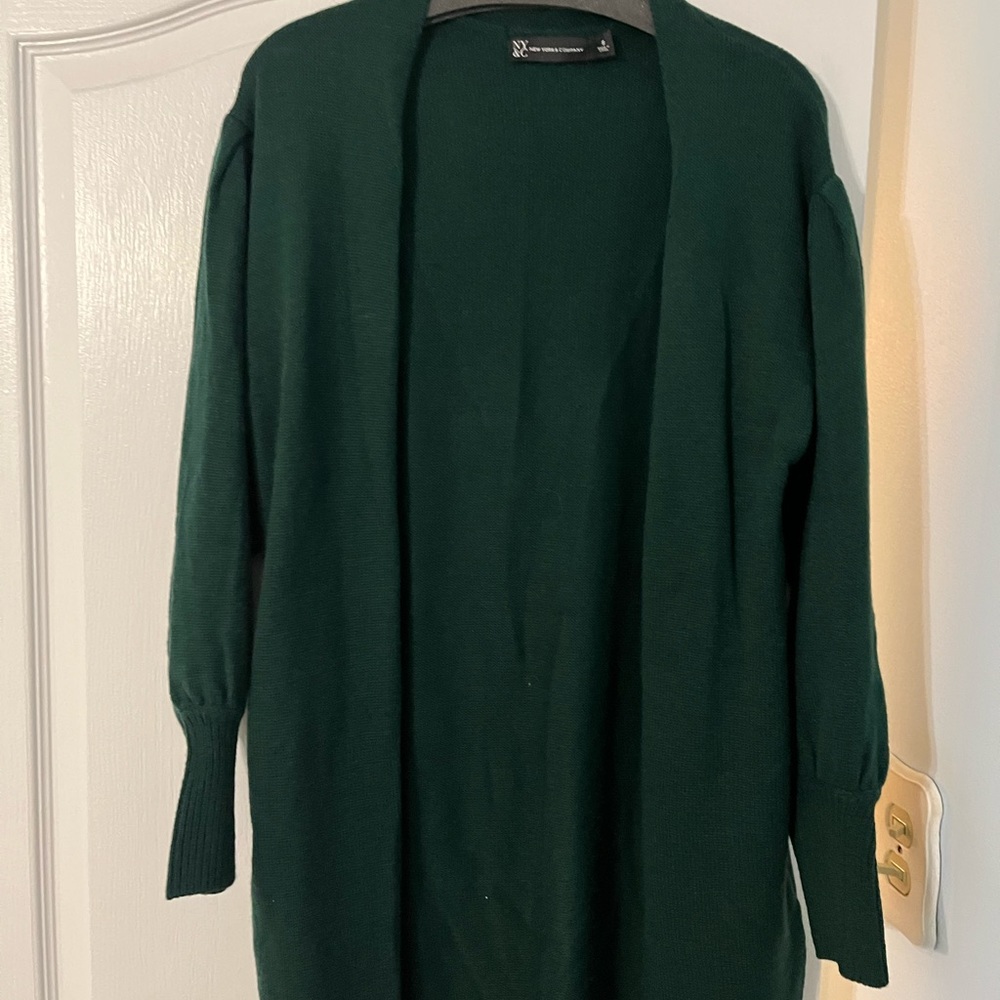 New York and Company Green cardigan with puff sleeves